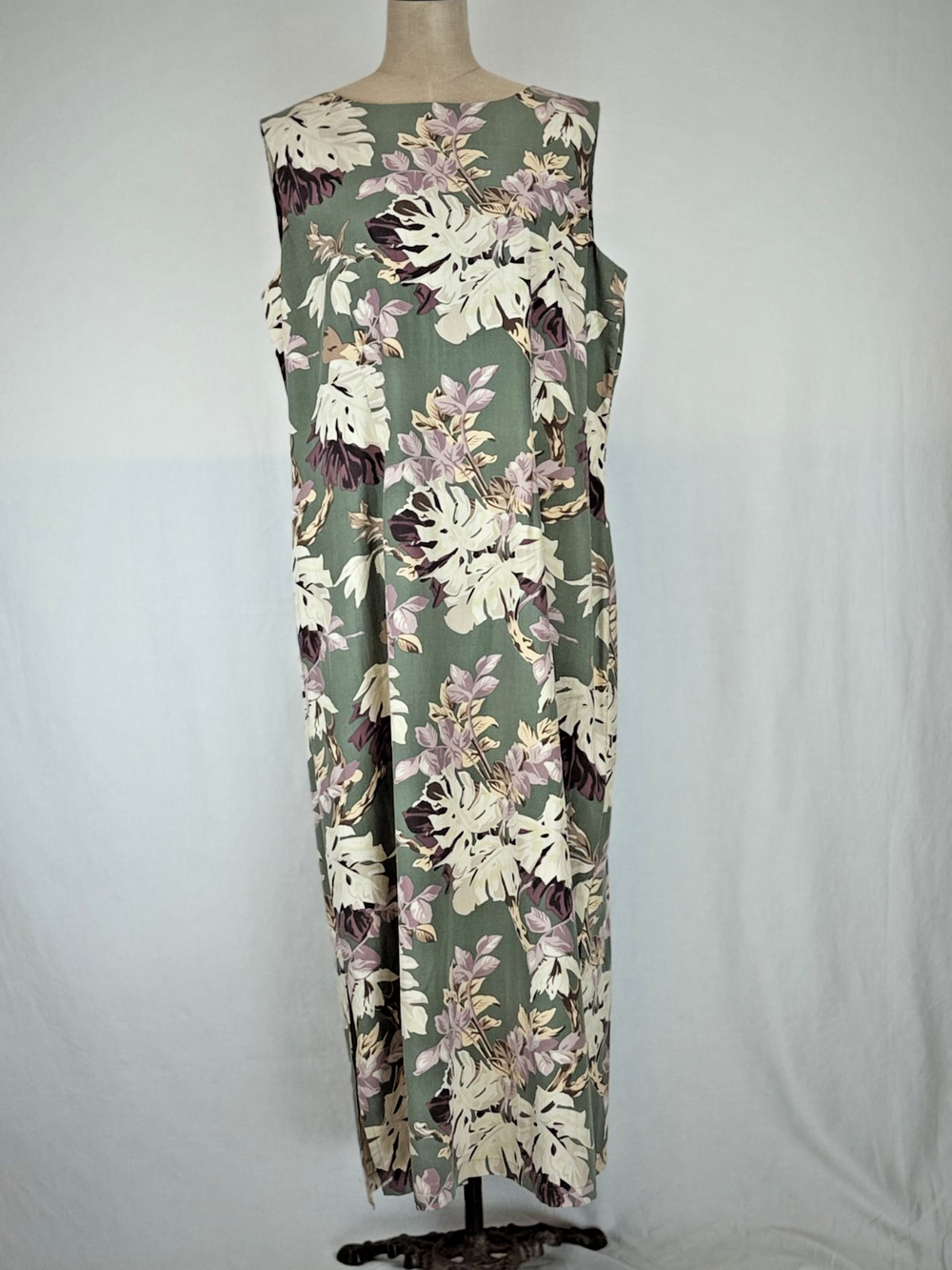 Vintage Y2K NEXX Green Floral Silk Sleeveless Sheath Maxi Dress XL #5-0188